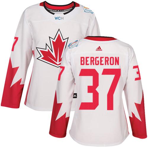 Team Canada #37 Patrice Bergeron White 2016 World Cup Women's Stitched NHL Jersey